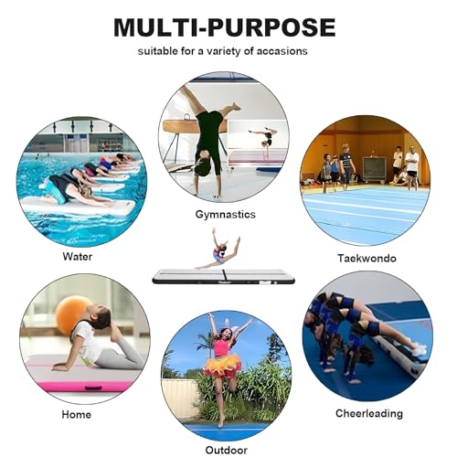 ZAMPIQ 20ft Inflatable Air Gymnastics Mat Training Mats 8 inches Thickness Gymnastics Tracks for Home Use/Training/Cheerleading/Yoga/Water with Pump