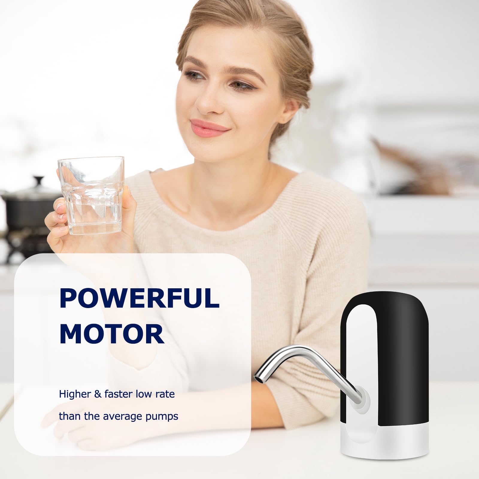 KUFUNG Water Dispenser for 5 Gallon Bottle - Rechargeable Water Pump for 5 Gal Jug, BPA-Free, Food Grade Silicone Hose, Stainless Steel Spout - 30-40 Days Battery Life, Easy One Switch Operation