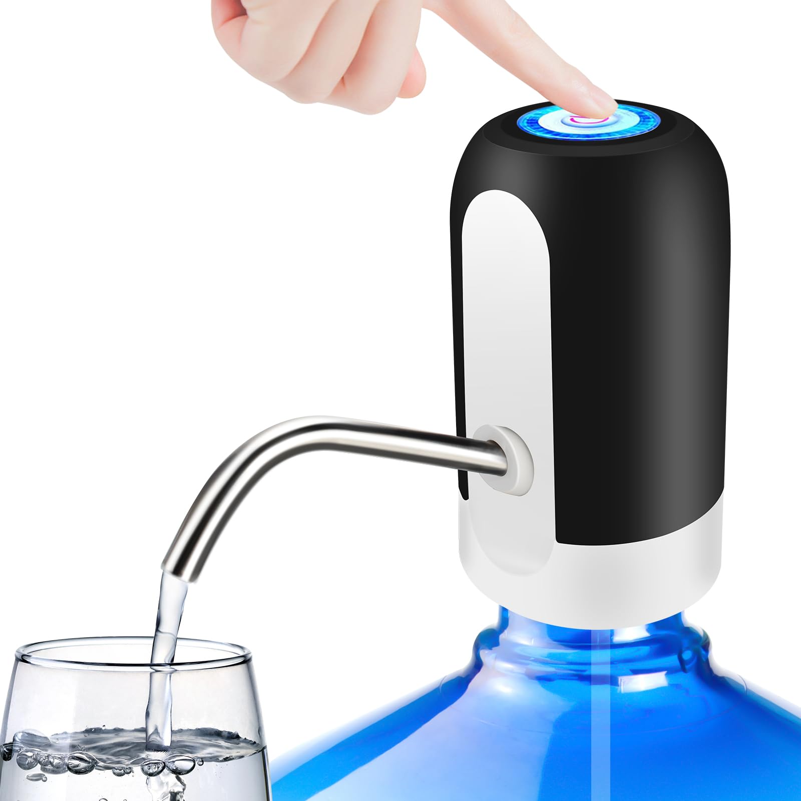 KUFUNG Water Dispenser for 5 Gallon Bottle - Rechargeable Water Pump for 5 Gal Jug, BPA-Free, Food Grade Silicone Hose, Stainless Steel Spout - 30-40 Days Battery Life, Easy One Switch Operation