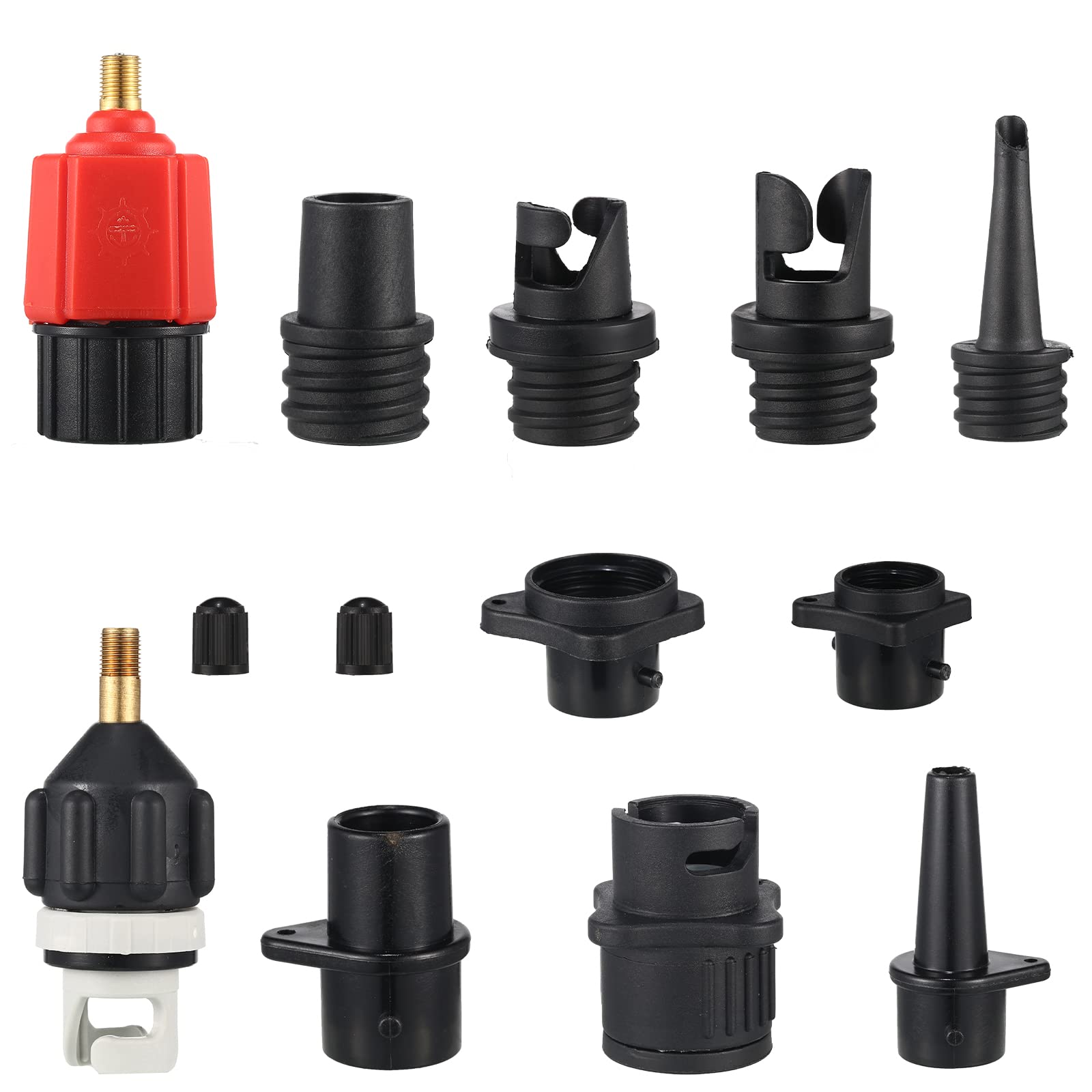 ZAMPIQ Inflatable Air Pump Adaptor Compatible with SUP Inflatable Car Air Compressor Valve Adaptor with 9 Valve Nozzle for Paddle Board Boat(Classic,Black, Red, Gold)