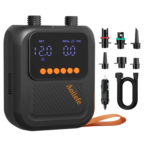 ZAMPIQ Portable Electric Paddle Board Pump, 20PSI SUP pump for Paddleboard,Dual Stage Inflation&Deflation, Auto-Off and 12V DC connector for Stand-Up Paddle Boards, Kayaks, Boats & Inflatables