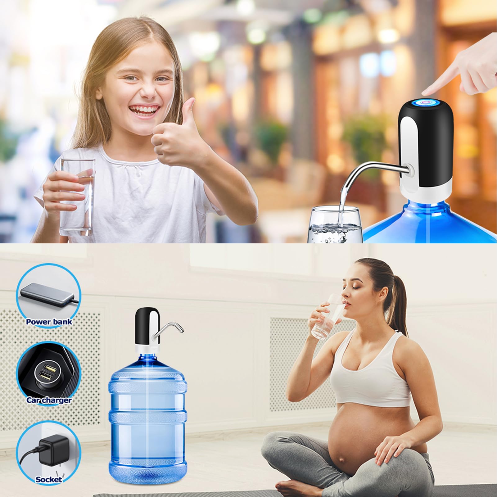 KUFUNG Water Dispenser for 5 Gallon Bottle - Rechargeable Water Pump for 5 Gal Jug, BPA-Free, Food Grade Silicone Hose, Stainless Steel Spout - 30-40 Days Battery Life, Easy One Switch Operation