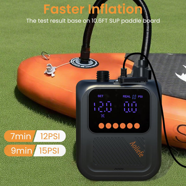 ZAMPIQ Portable Electric Paddle Board Pump, 20PSI SUP pump for Paddleboard,Dual Stage Inflation&Deflation, Auto-Off and 12V DC connector for Stand-Up Paddle Boards, Kayaks, Boats & Inflatables