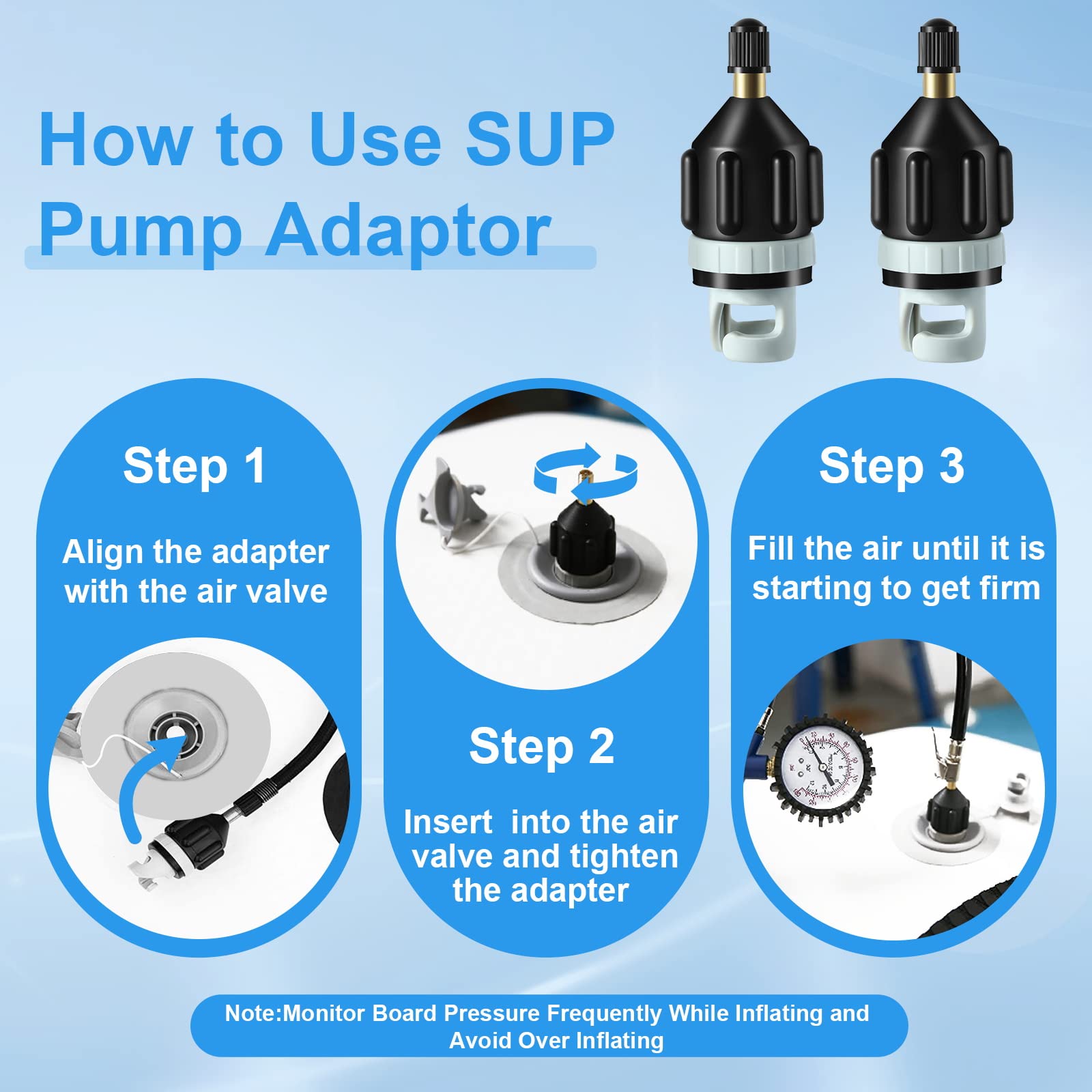 ZAMPIQ 2Pcs Inflatable Boat SUP Pump Adapter, Premium Conventional Air Adapter, Sturdy SUP Air Adapter,Quickly Inflation and Strong Sealing SUP Pump Adapter, for Inflatable Boat, Paddleboard and Kayak.
