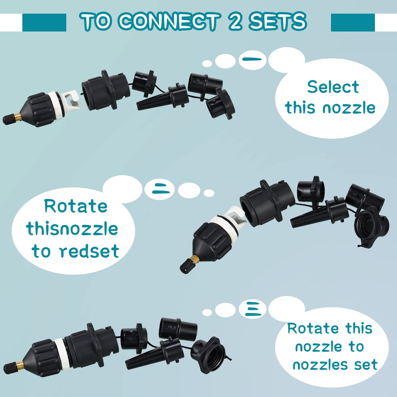 ZAMPIQ Inflatable Air Pump Adaptor Compatible with SUP Inflatable Car Air Compressor Valve Adaptor with 9 Valve Nozzle for Paddle Board Boat(Classic,Black, Red, Gold)