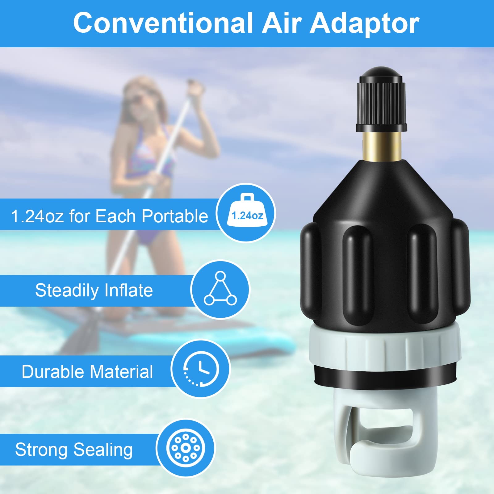 ZAMPIQ 2Pcs Inflatable Boat SUP Pump Adapter, Premium Conventional Air Adapter, Sturdy SUP Air Adapter,Quickly Inflation and Strong Sealing SUP Pump Adapter, for Inflatable Boat, Paddleboard and Kayak.