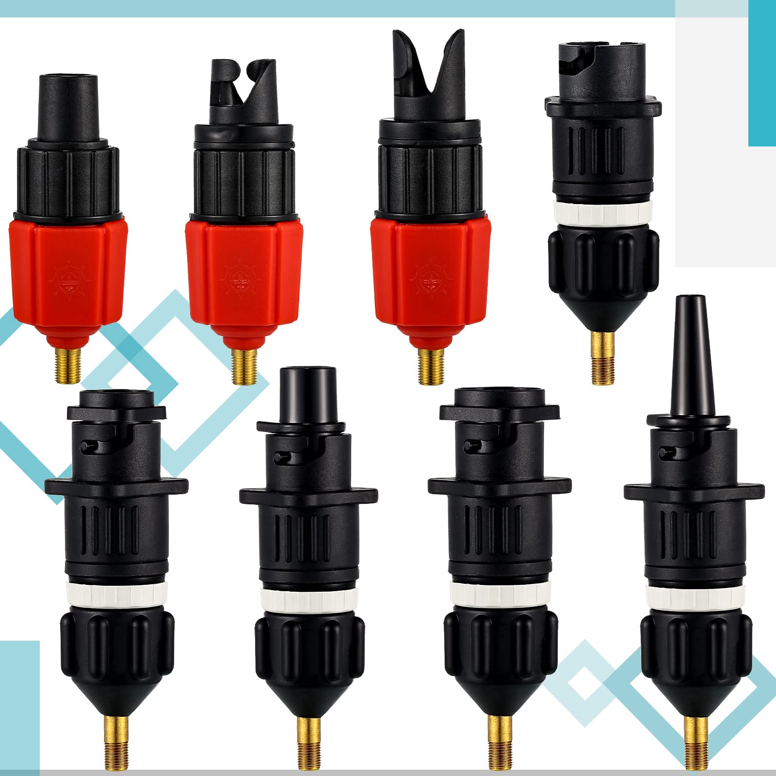 ZAMPIQ Inflatable Air Pump Adaptor Compatible with SUP Inflatable Car Air Compressor Valve Adaptor with 9 Valve Nozzle for Paddle Board Boat(Classic,Black, Red, Gold)