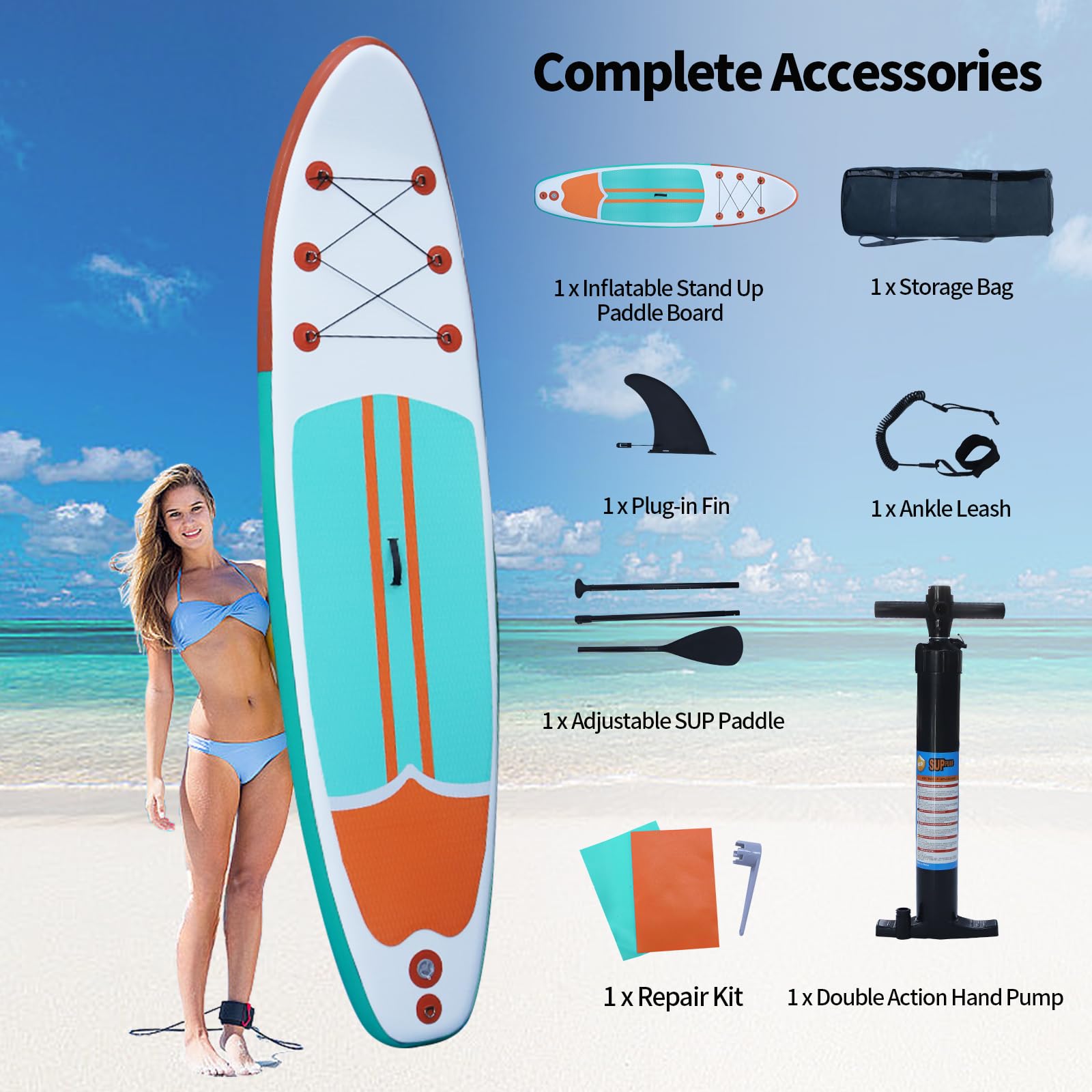 Inflatable Paddle Boards Stand Up Paddleboard Wide Stable with Premium SUP Paddle Board Accessories for All Skill Levels with Fins, Adjustable Paddle, Pump, Backpack, Leash