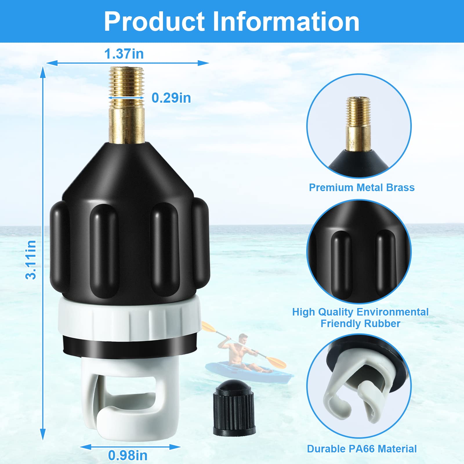 ZAMPIQ 2Pcs Inflatable Boat SUP Pump Adapter, Premium Conventional Air Adapter, Sturdy SUP Air Adapter,Quickly Inflation and Strong Sealing SUP Pump Adapter, for Inflatable Boat, Paddleboard and Kayak.