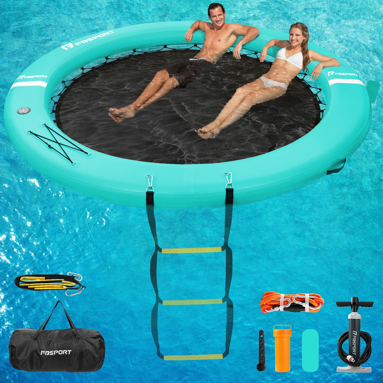 ZAMPIQ Inflatable Dock Floating Platform, 8ft Inflatable Water Hammock Floating Deck for Lake W/Cupholder, Round Floating Ring Sunchill Float Ring, Pool Float Raft Lounger Island Platform Pad