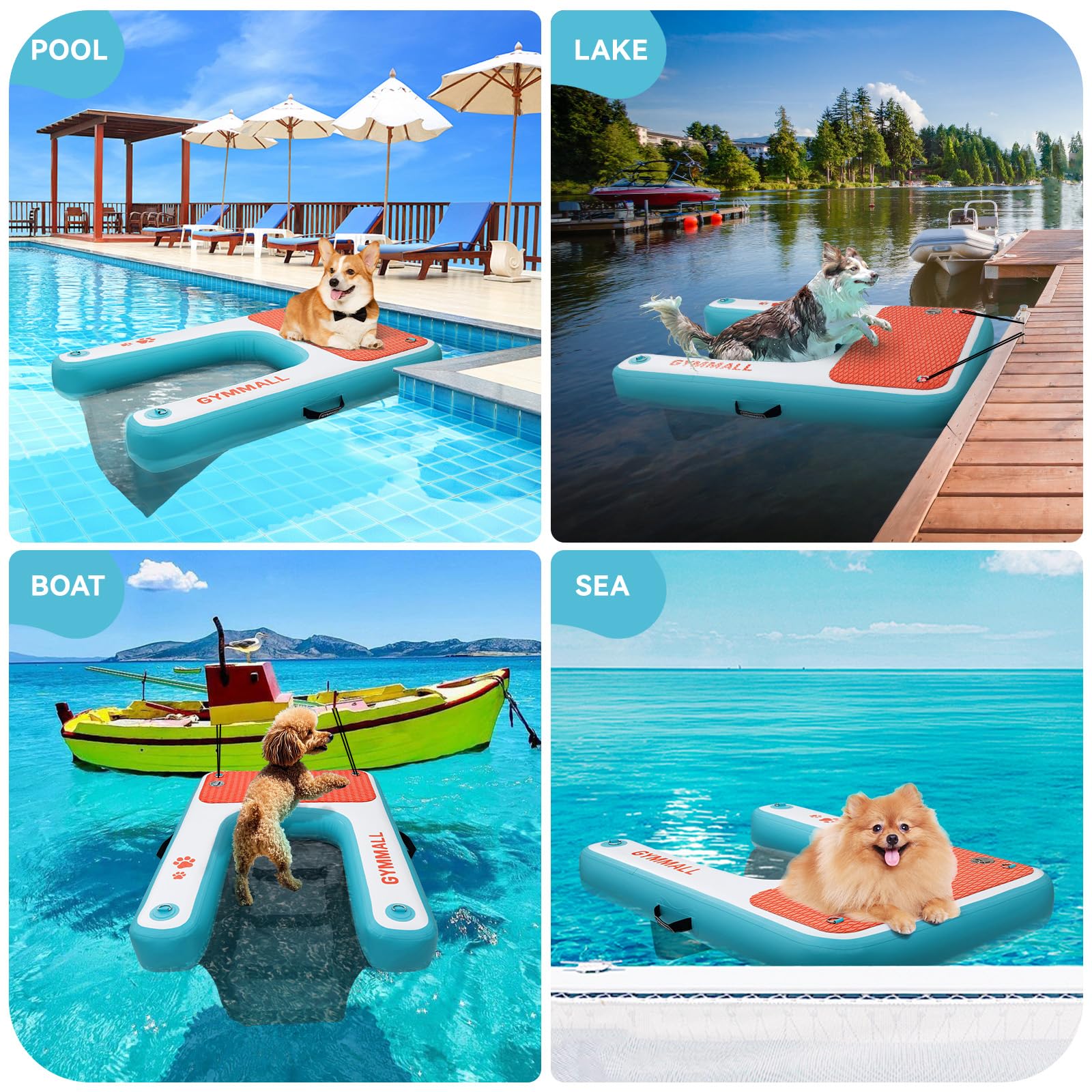 ZAMPIQ Inflatable Dog Water Ramp Pet Dock Platform Blue, Pet Water Platform for Boat Pool Lake Sea, Non-Slip Safety Floating Dock for Dogs up to 200lbs, EVA Puppy Float Ramp Dog Water Ladder