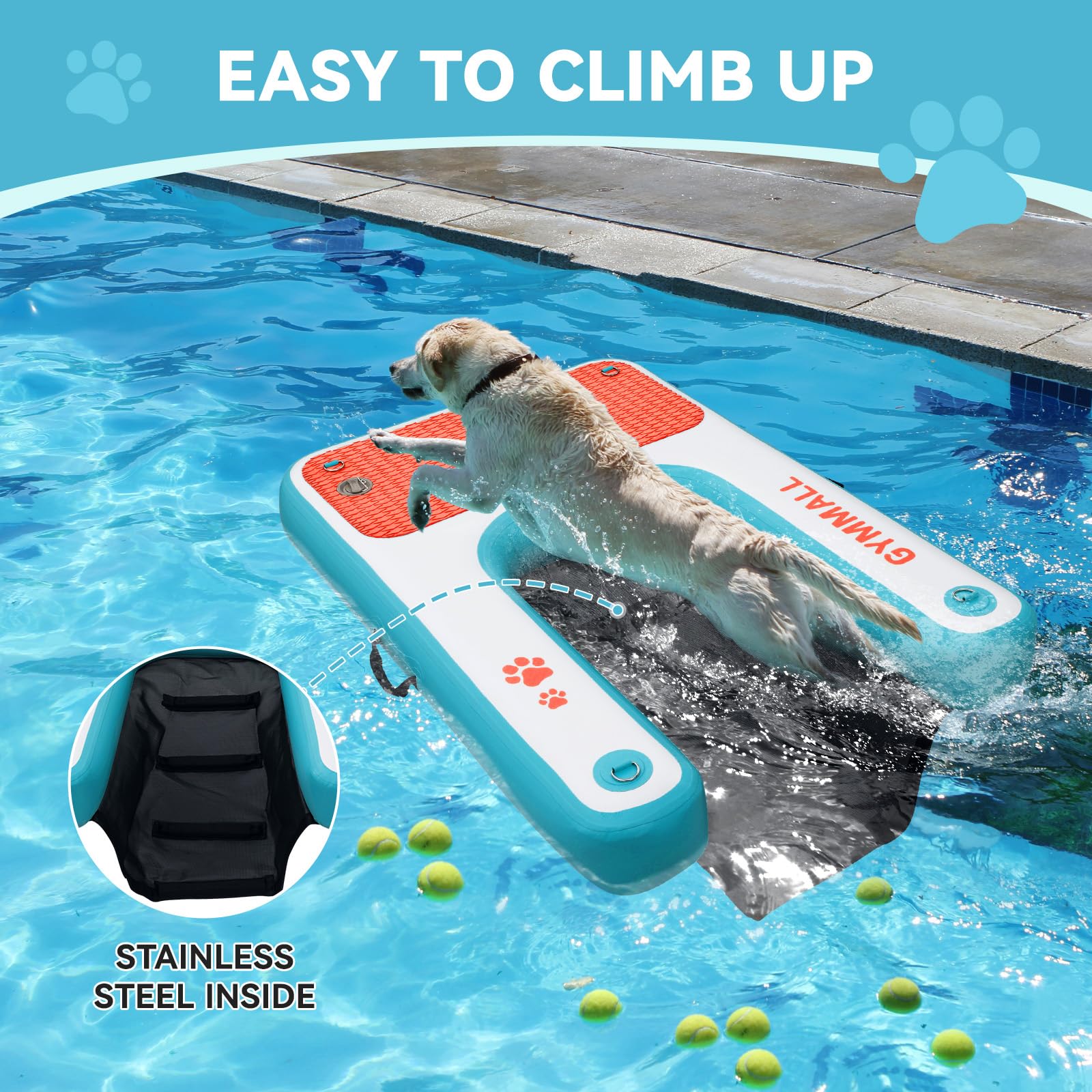 ZAMPIQ Inflatable Dog Water Ramp Pet Dock Platform Blue, Pet Water Platform for Boat Pool Lake Sea, Non-Slip Safety Floating Dock for Dogs up to 200lbs, EVA Puppy Float Ramp Dog Water Ladder
