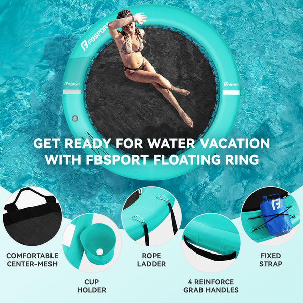 ZAMPIQ Inflatable Dock Floating Platform, 8ft Inflatable Water Hammock Floating Deck for Lake W/Cupholder, Round Floating Ring Sunchill Float Ring, Pool Float Raft Lounger Island Platform Pad