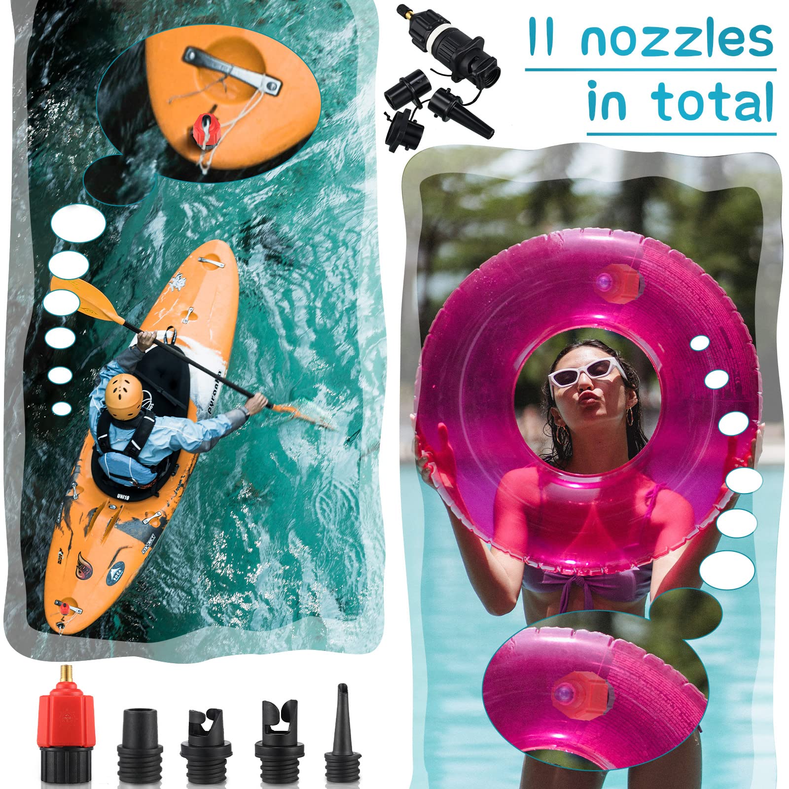 ZAMPIQ Inflatable Air Pump Adaptor Compatible with SUP Inflatable Car Air Compressor Valve Adaptor with 9 Valve Nozzle for Paddle Board Boat(Classic,Black, Red, Gold)